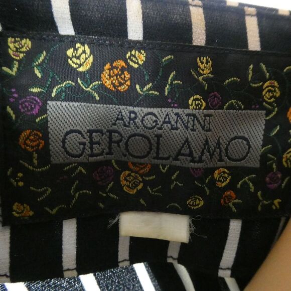 Arganni Gerolamo Short Sleeve Button Up Striped Career Vintage Blouse Black Gold - Picture 7 of 8